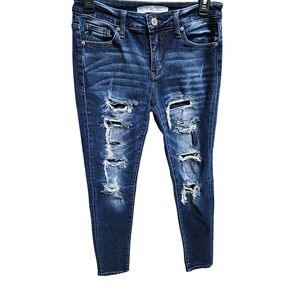 Kancan Distressed Skinny Jeans Dark Wash Ripped Denim Casual Stylish